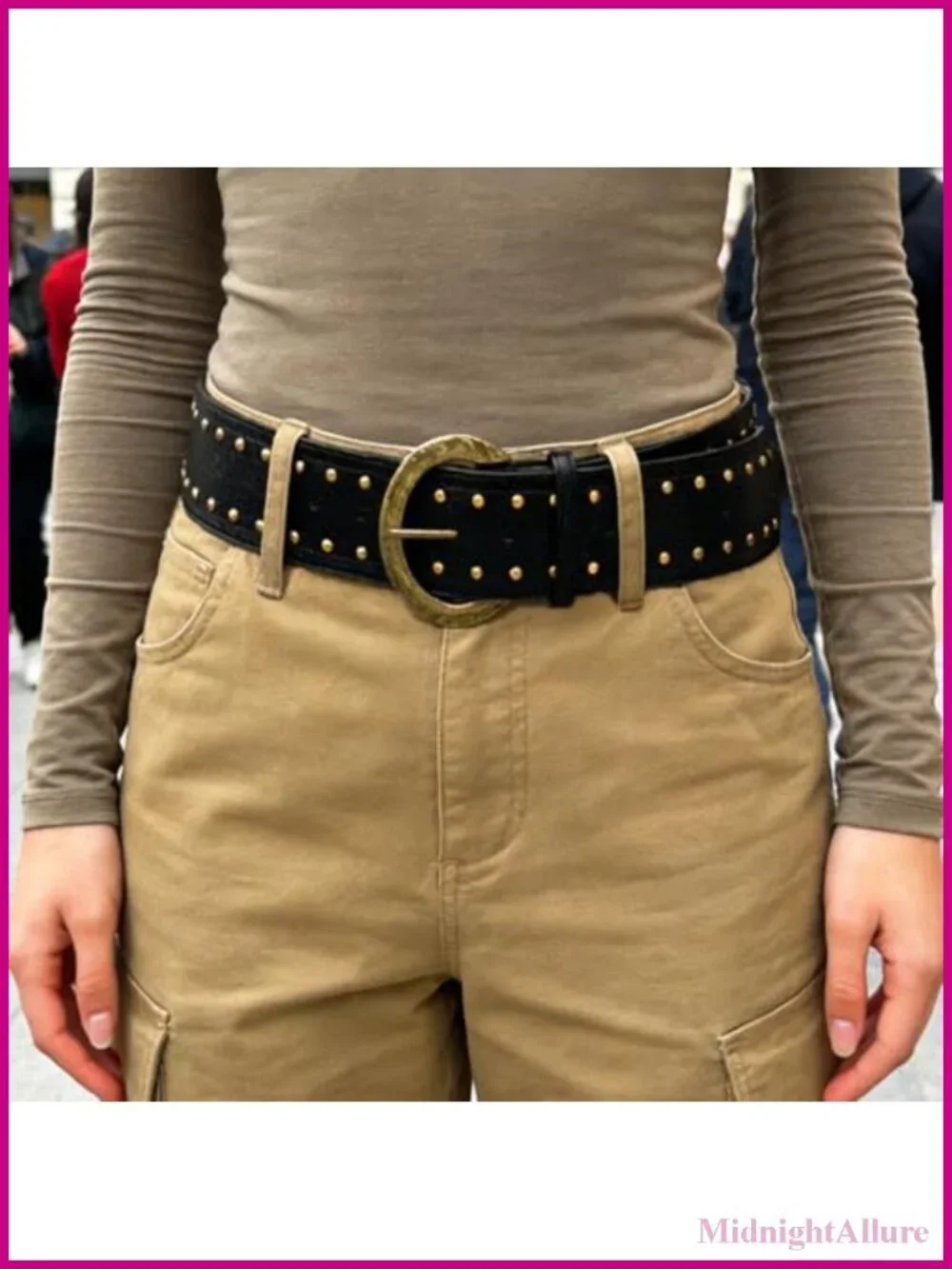 Wide Studded Leather Belt Chunky Vintage Thick Waist Belt for Women